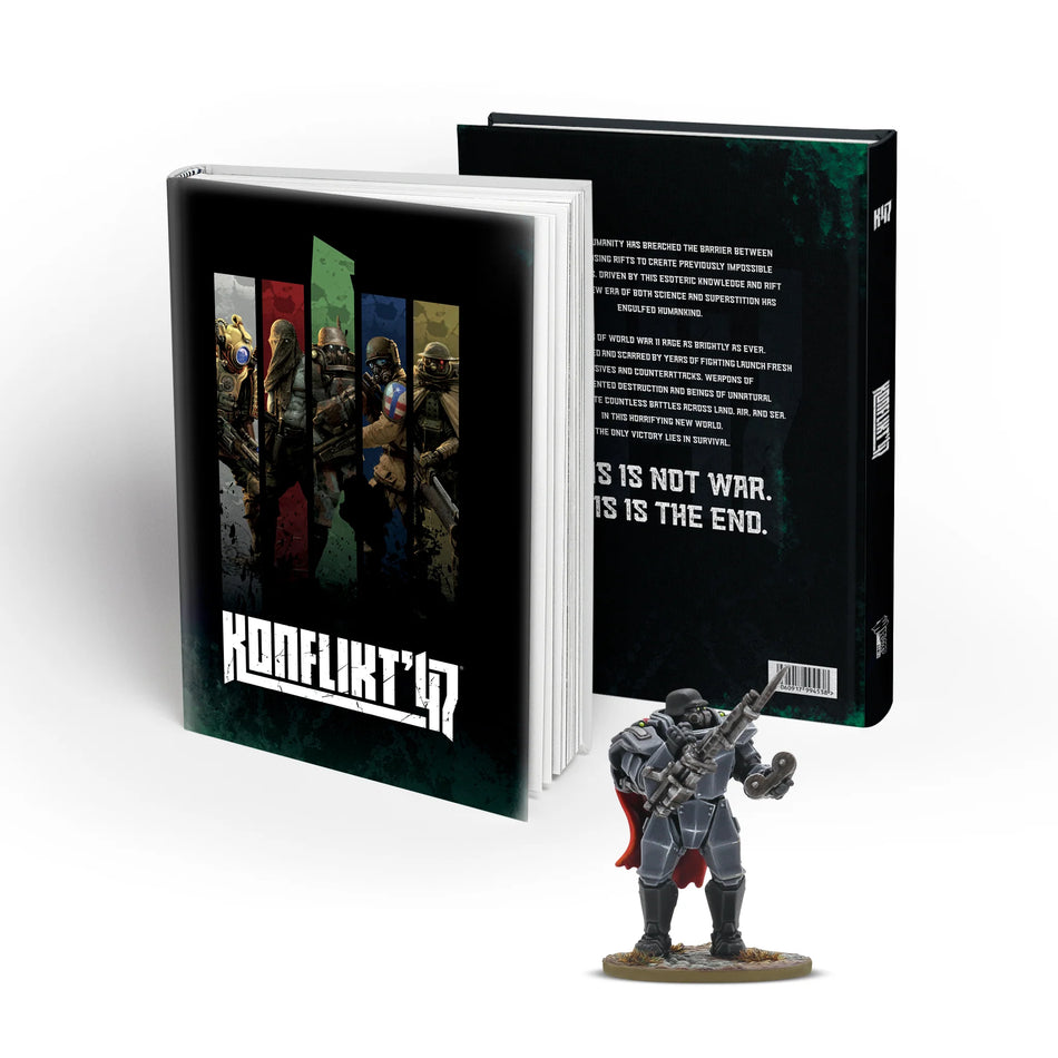 Konflikt '47 Rulebook with special miniature (Axis Stahltruppen heavy infantryman)