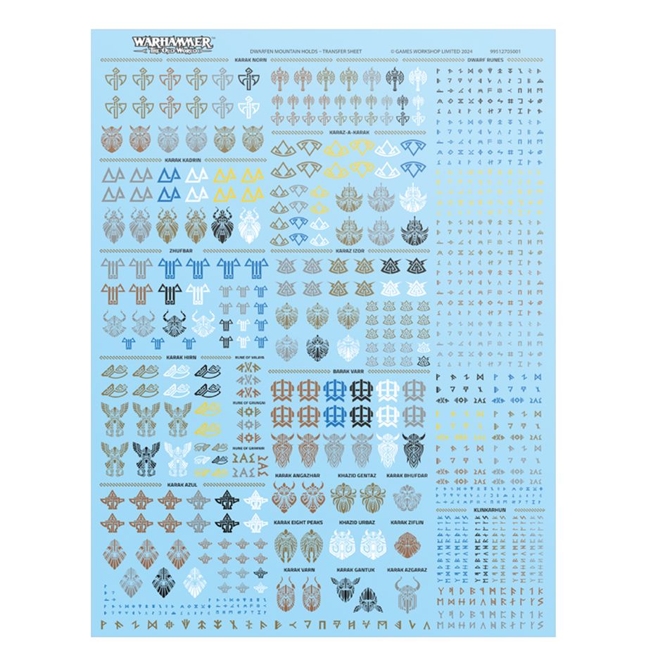 Games Workshop Dwarfen Mountain Holds Transfer Sheet