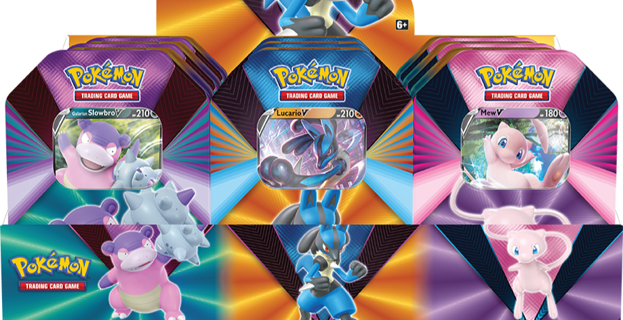 Pokémon TCG: V Forces Tin - Lucario V, Galarian Slowbro V or Mew V